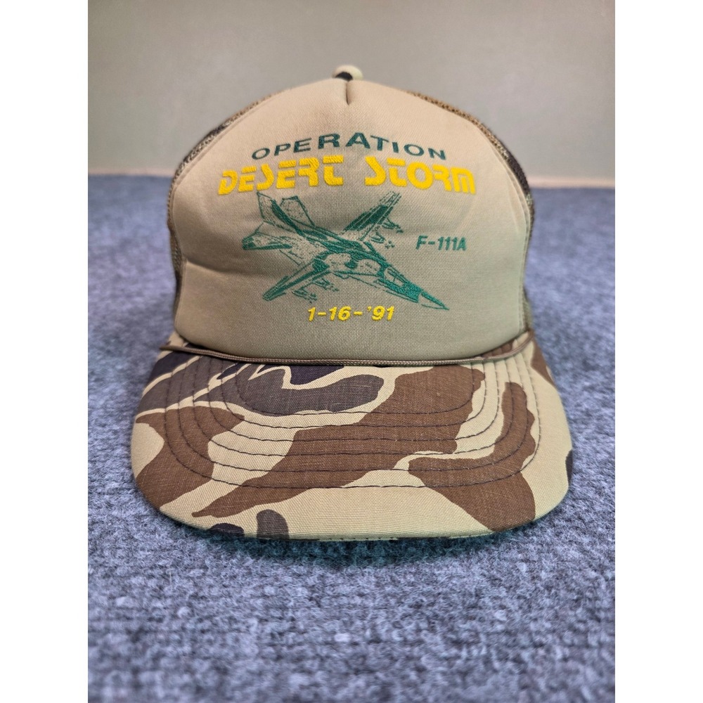 Vintage 90s Operation Desert Storm Trucker Hat OSFA That Hat Camo Snap F-111A
